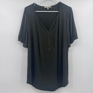 41 Hawthorn Top Women 2X Green Short Sleeve Pleated Stretch V Neck Comfy Casual